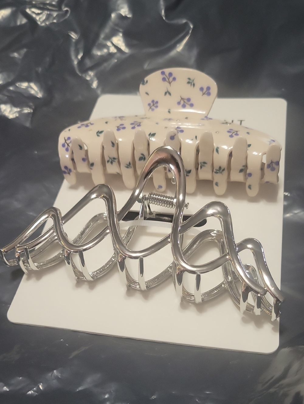 Lane Bryant Cream Floral and Silver Wave Hair Claw Set
